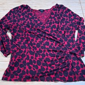 Talbots Red and Black Patterned Long Sleeve Top